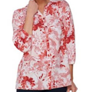 Soft Texture Printed Y-neck 3/4 Sleeve Blouse